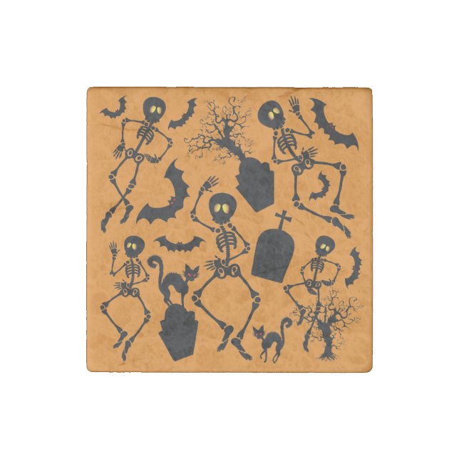 Halloween Skeletons Macabre Dance Stone Magnet (Front)