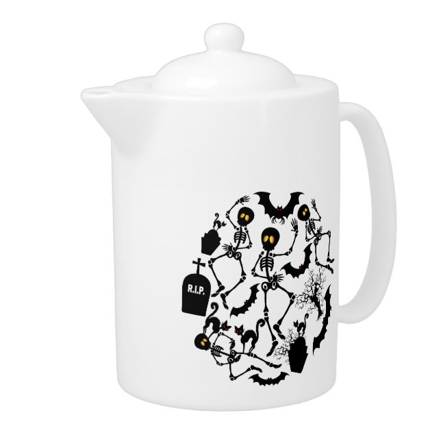 Halloween Skeletons Macabre Dance Teapot (Right)