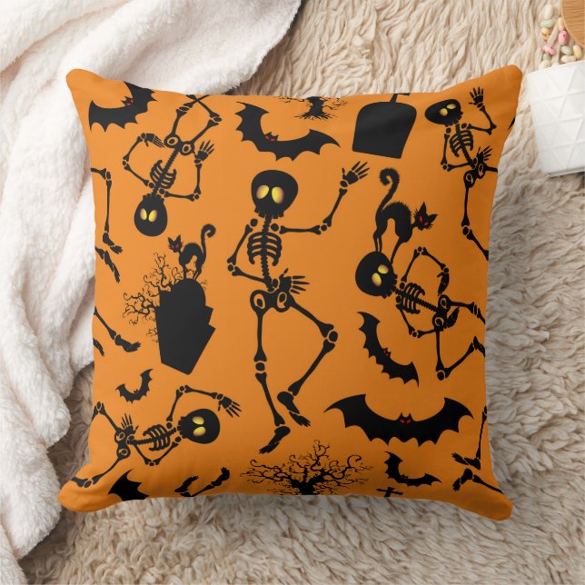 Halloween Skeletons Macabre Dance Throw Pillow (Blanket)