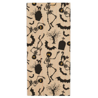 Halloween Skeletons Macabre Dance Wood Flash Drive