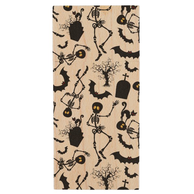 Halloween Skeletons Macabre Dance Wood Flash Drive (Front Vertical)