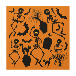 Halloween Skeletons Macabre Dance Wood Wall Art