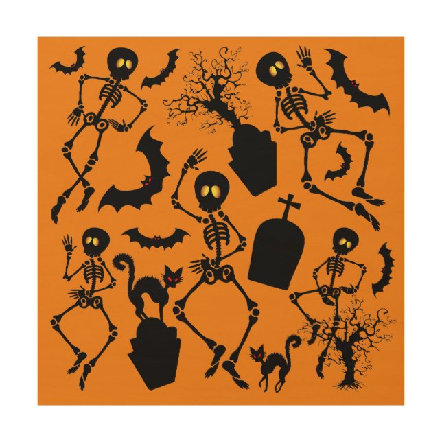 Halloween Skeletons Macabre Dance Wood Wall Art (Front)