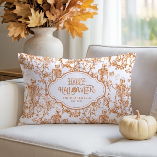 Halloween Skeletons Orange Toile Pattern Name Year Lumbar Pillow