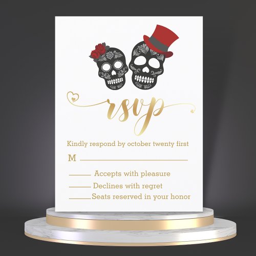 halloween skeletons rsvp golden wedding stylish invitation postcard