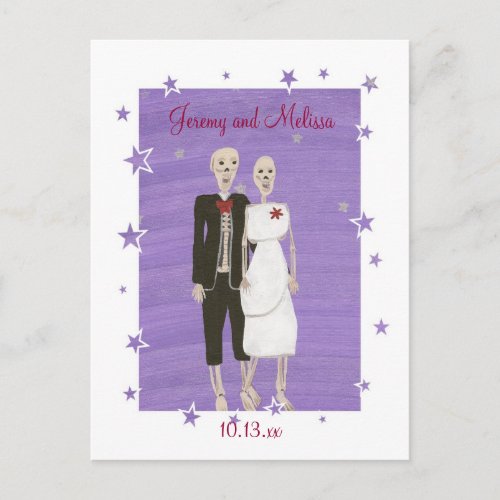 Halloween Skeletons Save the date Wedding Postcard