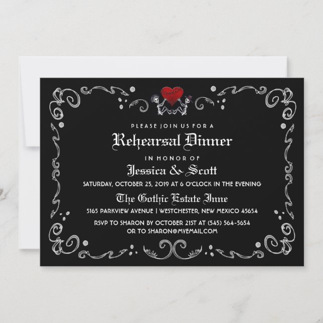 Halloween Skeletons Wedding Rehearsal Invitation (Front)