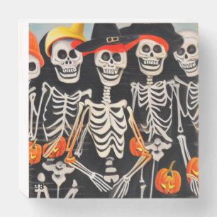Halloween Skeletons Wood Art Wooden Box Sign