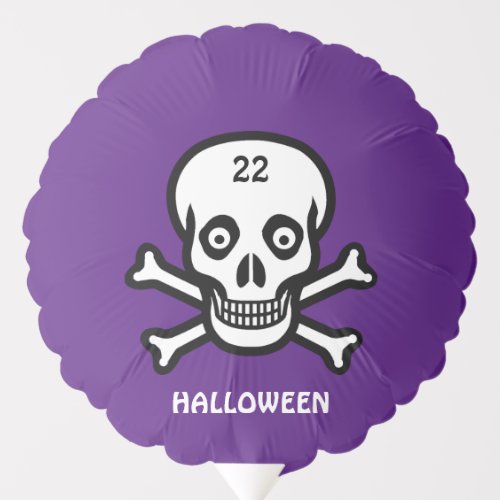 Halloween skull and bones on royal purple balloon
