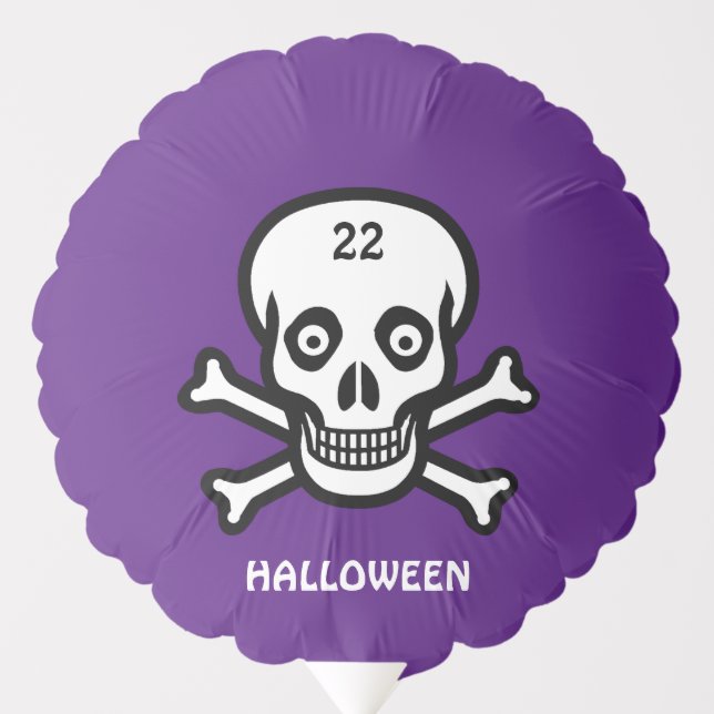 Halloween skull and bones on royal purple balloon (Front)