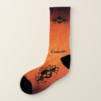 Halloween skull and heart with your name large socks