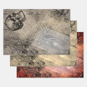 Halloween Skull and Moon Pattern Stamp Ephemera Wrapping Paper Sheets