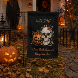 Halloween Skull and Pumkin Garden Flag