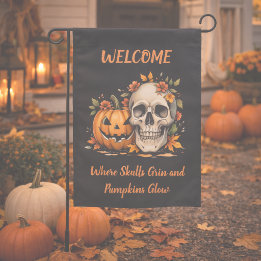 Halloween Skull and Pumkin Garden Flag
