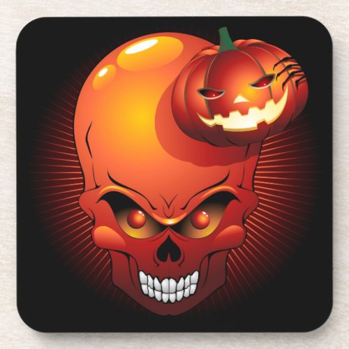 Halloween Skull and Pumpkin   Beverage Coaster