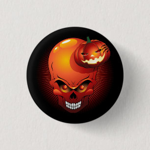 Halloween Skull and Pumpkin Button