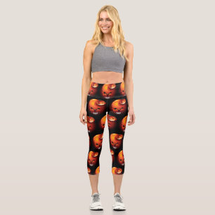 Halloween Skull and Pumpkin Capri Leggings
