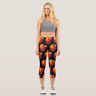 Halloween Skull and Pumpkin Capri Leggings