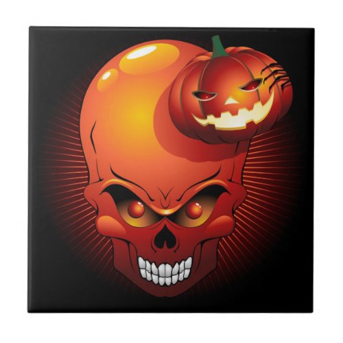 Halloween Skull and Pumpkin   Ceramic Tile