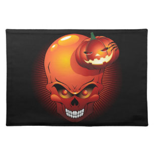 Halloween Skull and Pumpkin Cloth Placemat