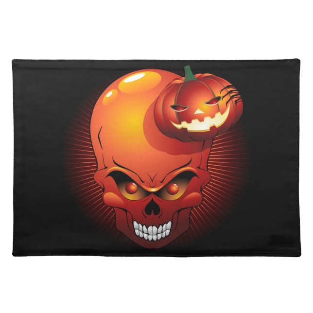 Halloween Skull and Pumpkin   Cloth Placemat (Front)