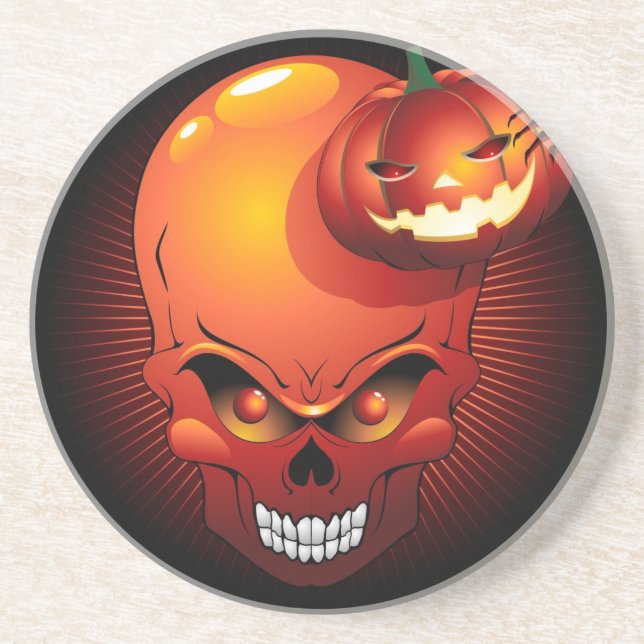 Halloween Skull and Pumpkin   Coaster (Front)