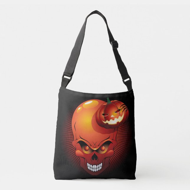 Halloween Skull and Pumpkin Crossbody Bag (Front)