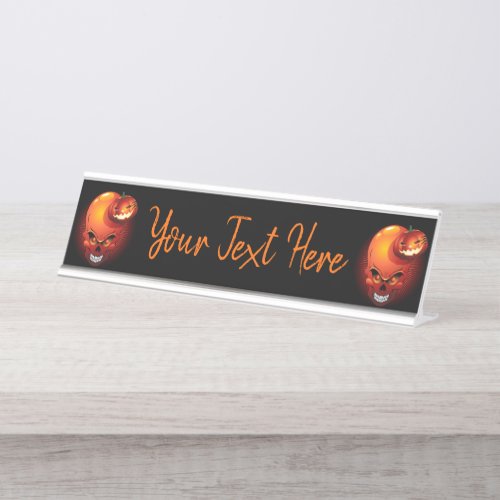 Halloween Skull and Pumpkin   Desk Name Plate