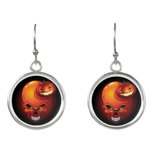 Halloween Skull and Pumpkin   Earrings