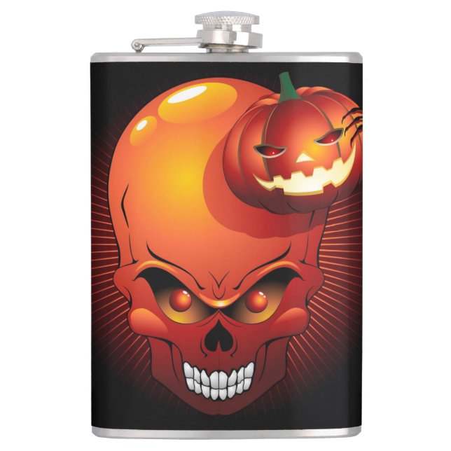 Halloween Skull and Pumpkin   Flask (Front)