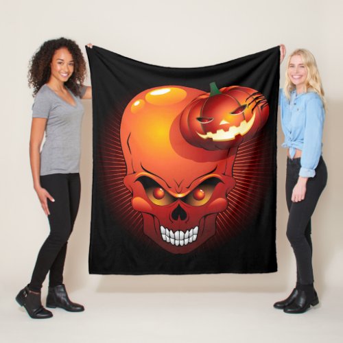 Halloween Skull and Pumpkin   Fleece Blanket