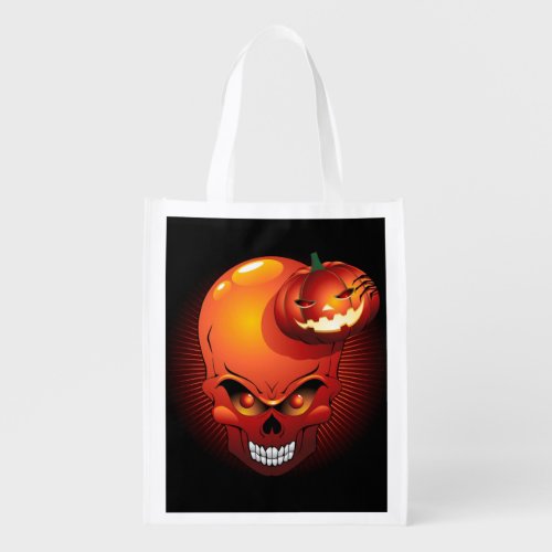 Halloween Skull and Pumpkin   Grocery Bag