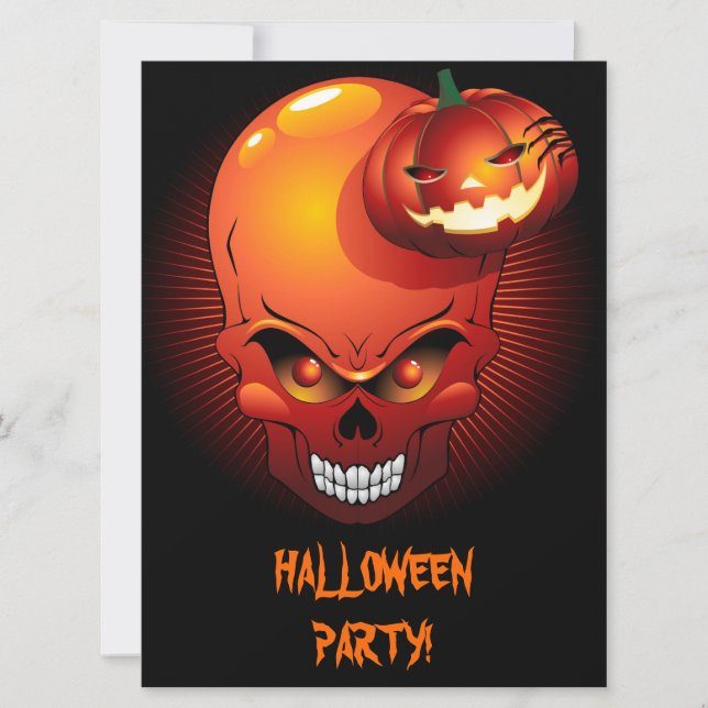 Halloween Skull and Pumpkin Invitation (Front)