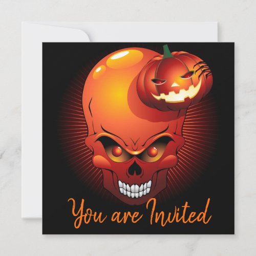 Halloween Skull and Pumpkin   Invitation
