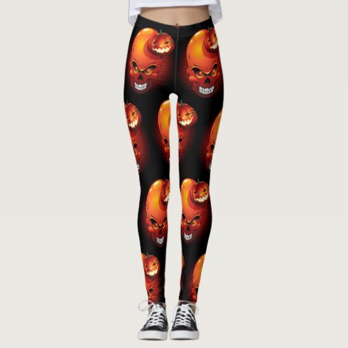 Halloween Skull and Pumpkin Leggings