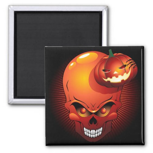 Halloween Skull and Pumpkin   Magnet