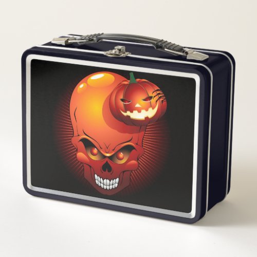 Halloween Skull and Pumpkin   Metal Lunch Box