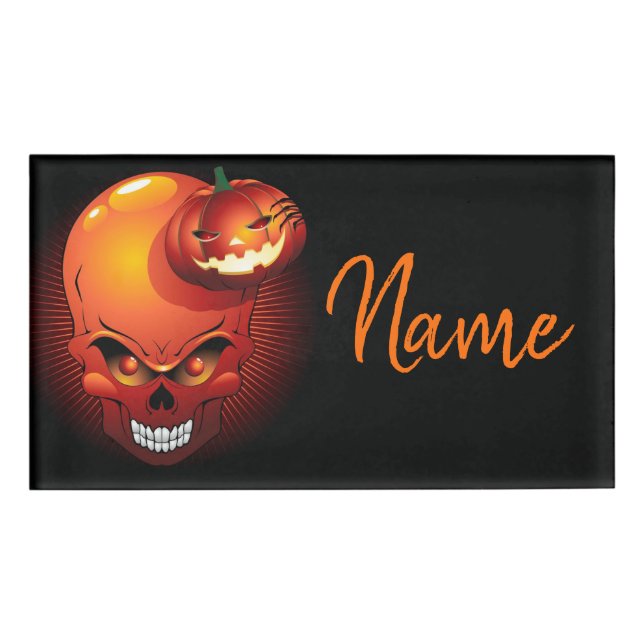 Halloween Skull and Pumpkin   Name Tag (Front)