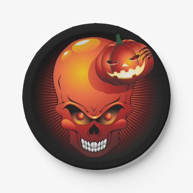 Halloween Skull and Pumpkin       Paper Plates (Front)