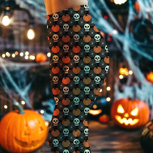 Halloween Skull And Pumpkin Pattern Leggings