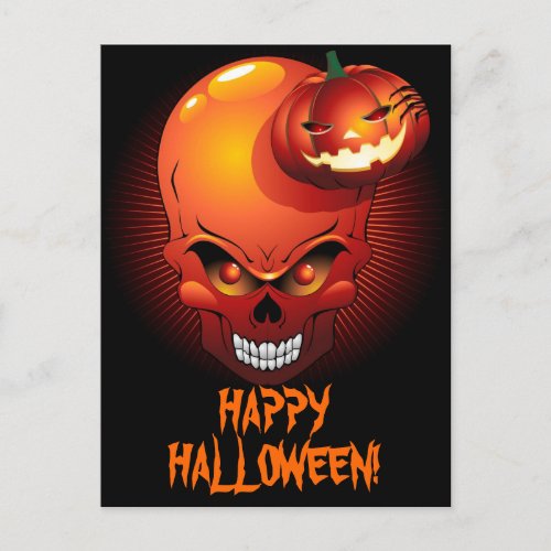 Halloween Skull and Pumpkin Postcard