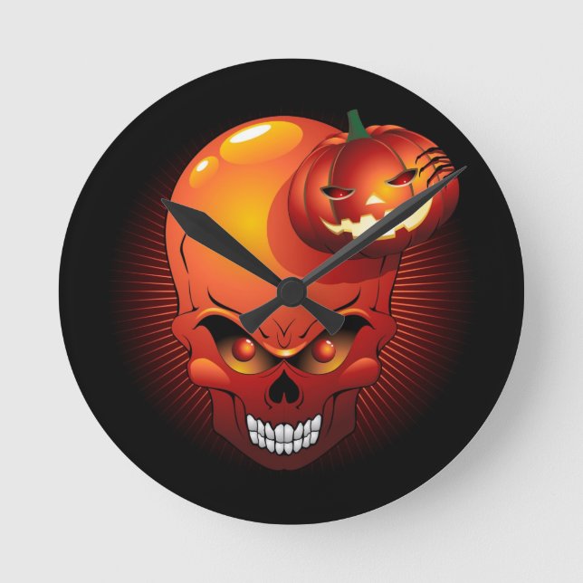 Halloween Skull and Pumpkin      Round Clock (Front)
