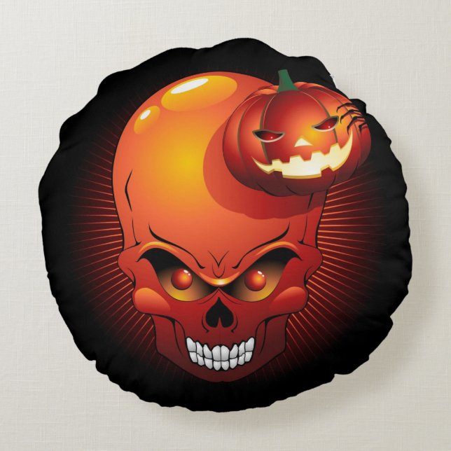 Halloween Skull and Pumpkin   Round Pillow (Back)