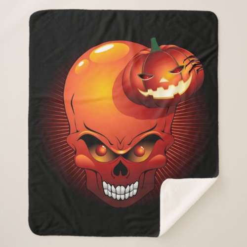 Halloween Skull and Pumpkin   Sherpa Blanket