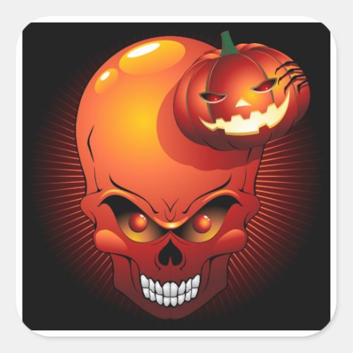 Halloween Skull and Pumpkin   Square Sticker