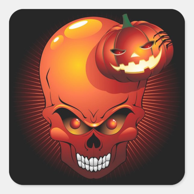 Halloween Skull and Pumpkin Sticker (Front)