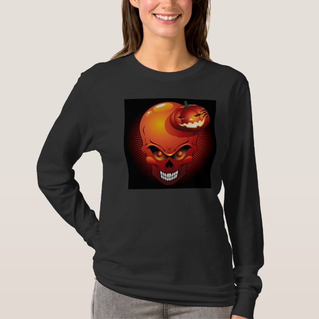 Halloween Skull and Pumpkin T-Shirt (Front)