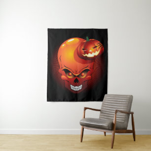 Halloween Skull and Pumpkin Tapestry