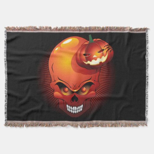 Halloween Skull and Pumpkin   Throw Blanket