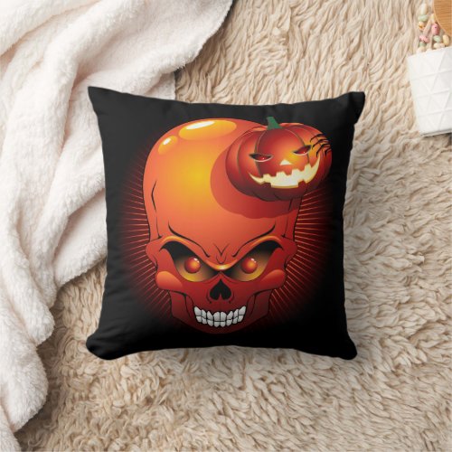 Halloween Skull and Pumpkin   Throw Pillow
